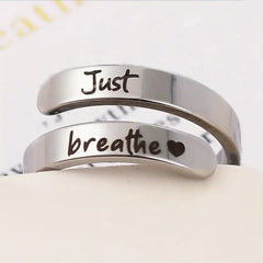 Stainless Steel Spiral "Just Breathe" Love Heart-Shaped Ring
