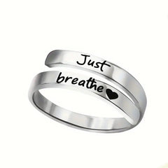 Stainless Steel Spiral "Just Breathe" Love Heart-Shaped Ring