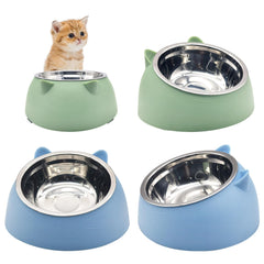 Hamiledyi Raised Cat Bowls 4 PCS Tilted 15° Elevated Stainless Steel Cat Food Bowls Anti-Vomiting Spill Proof Cat Bowls Detachable Pet Bowls for Puppies Kittens Cat Rabbits (Blue+Green 200ML)
